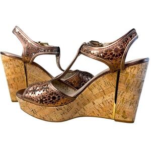 Antonio Melani  Copper Strappy Open Toe Wedge Shoes. Like New!